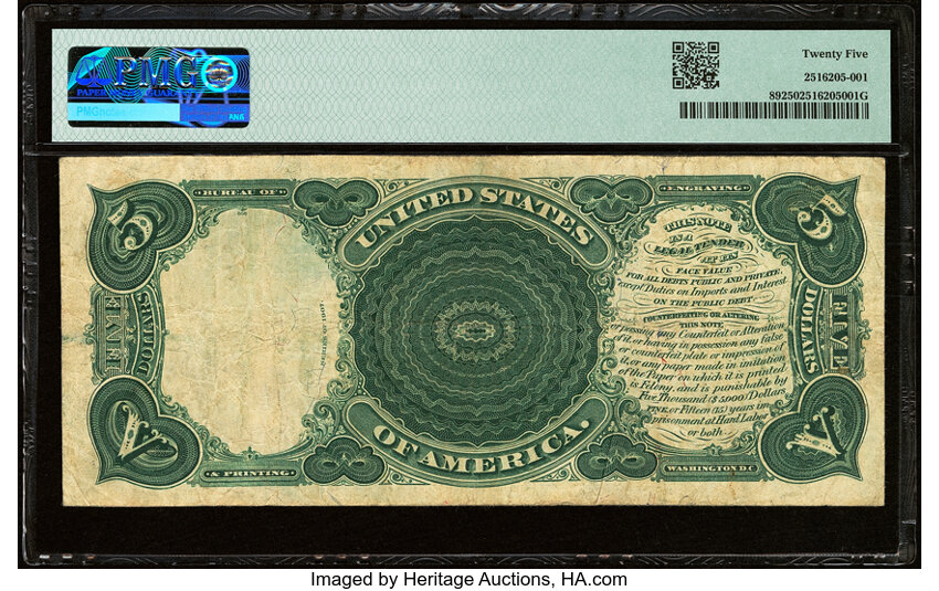 image for: Fr. 89 $5 1907 Legal Tender PMG Very Fine 25....