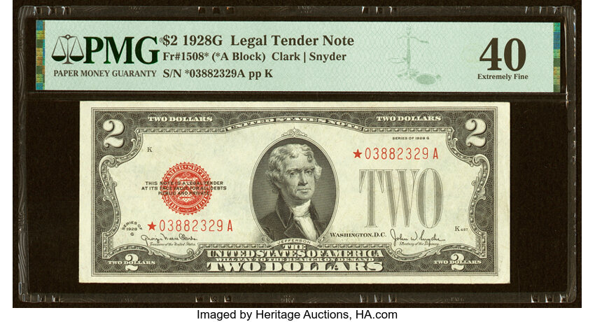 image for: Fr. 1508* $2 1928G Legal Tender Star Note. PMG Extremely Fine 40....