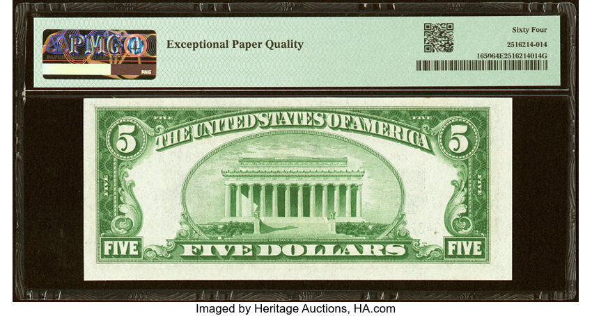 image for: Fr. 1650 $5 1934 Silver Certificate. PMG Choice Uncirculated 64 EPQ....