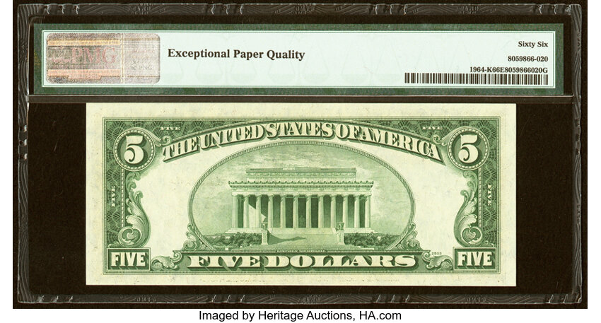 image for: Fr. 1964-K $5 1950C Federal Reserve Note. PMG Gem Uncirculated 66 EPQ....