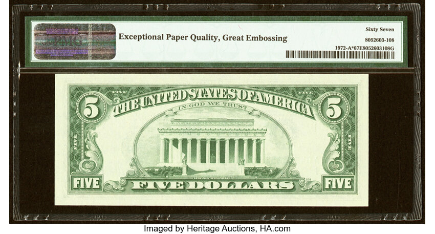 image for: Fr. 1972-A* $5 1969C Federal Reserve Star Note. PMG Superb Gem Unc 67 EPQ....