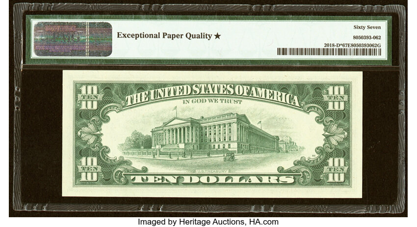 image for: Fr. 2018-D* $10 1969 Federal Reserve Star Note. PMG Superb Gem Unc 67 EPQ*....