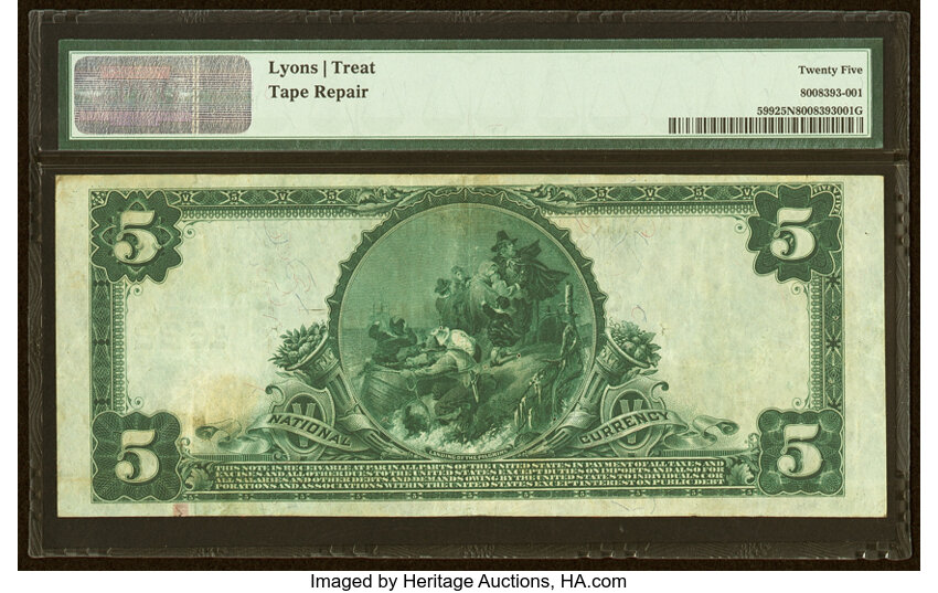 image for: Lynchburg, VA - $5 1902 Plain Back Fr. 599 The Lynchburg National Bank Ch. # (S)1522 PMG Very Fine 25 Net....