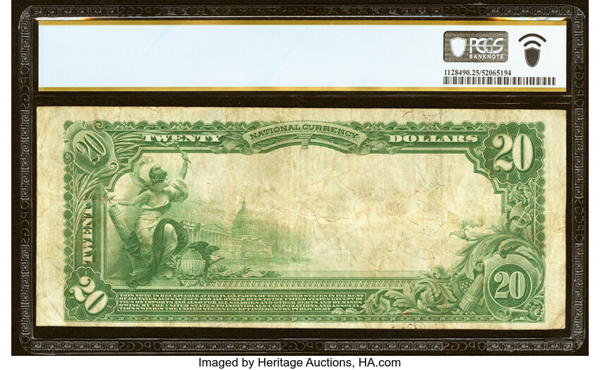 image for: Lynchburg, VA - $20 1902 Plain Back Fr. 651 The Lynchburg National Bank & Trust Company Ch. # 1522 PCGS Banknote Very Fine 25....