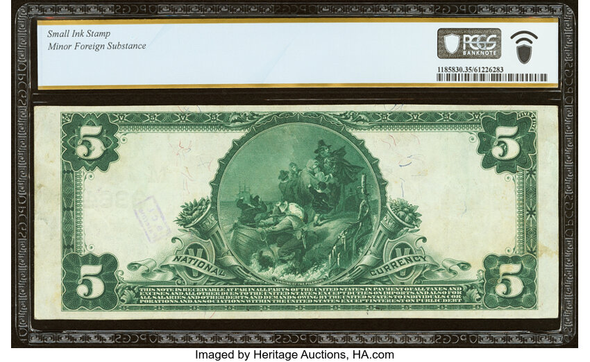 image for: Vincennes, IN - $5 1902 Plain Back Fr. 606 The American National Bank Ch. # (M)3864 PCGS Banknote Choice VF 35 Details....