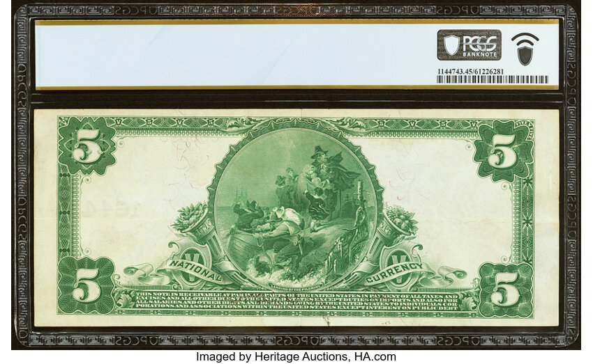 image for: Houston, TX - $5 1902 Plain Back Fr. 599 The First National Bank Ch. # 1644 PCGS Banknote Choice XF 45....