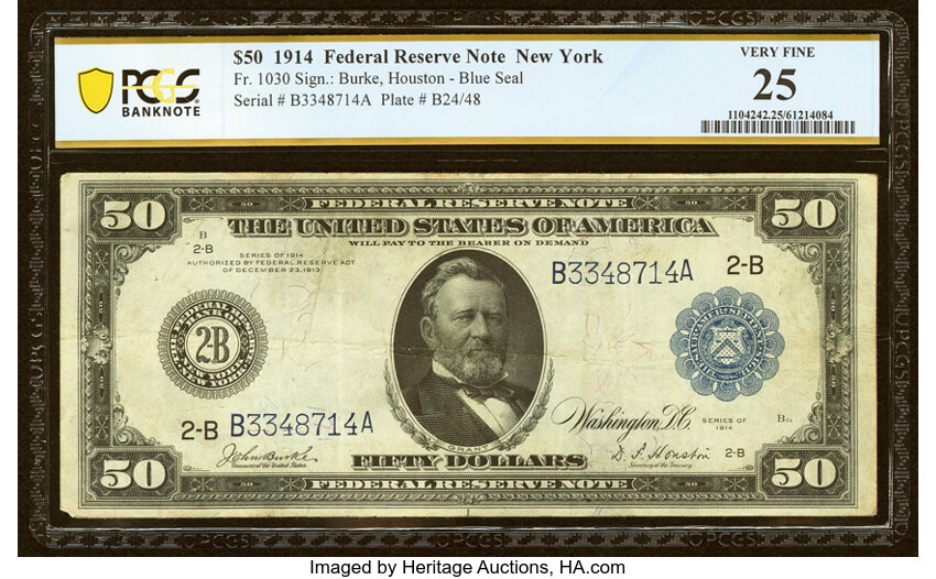 image for: Fr. 1030 $50 1914 Federal Reserve Note PCGS Banknote Very Fine 25....