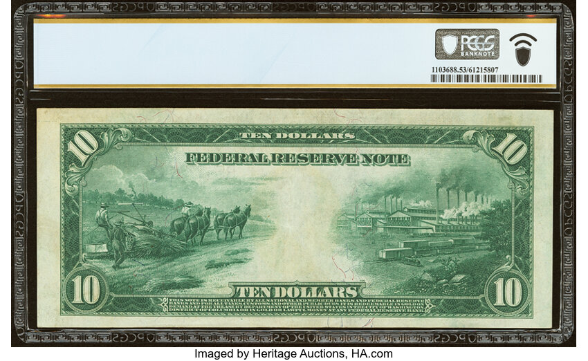 image for: Fr. 910 $10 1914 Federal Reserve Note PCGS Banknote About Unc 53....