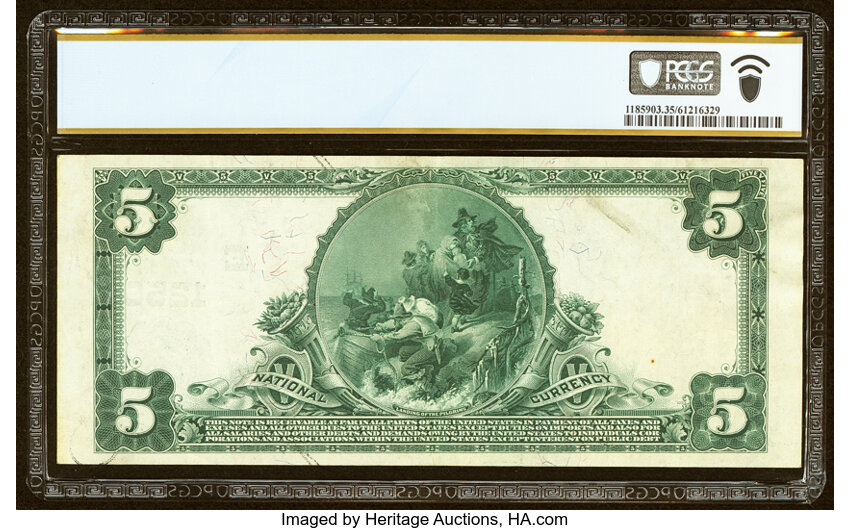 image for: New York, NY - $5 1902 Plain Back Fr. 601 The Mechanics & Metals National Bank Ch. # (E)1250 PCGS Banknote Choice VF 35....