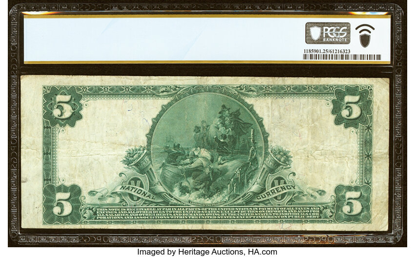 image for: New York, NY - $5 1902 Plain Back Fr. 601 The Gotham National Bank Ch. # (E)9717 PCGS Banknote Very Fine 25....