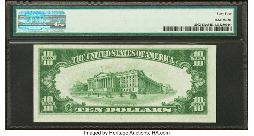 image for: Fr. 2002-E $10 1928B Light Green Seal Federal Reserve Note. PMG Choice Uncirculated 64 EPQ....