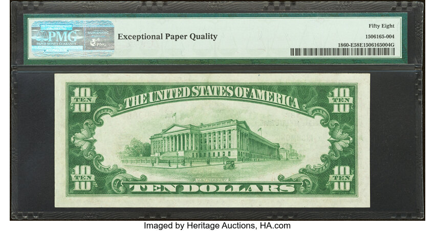 image for: Low Serial Number 98 Fr. 1860-E $10 1929 Federal Reserve Bank Note. PMG Choice About Unc 58 EPQ....