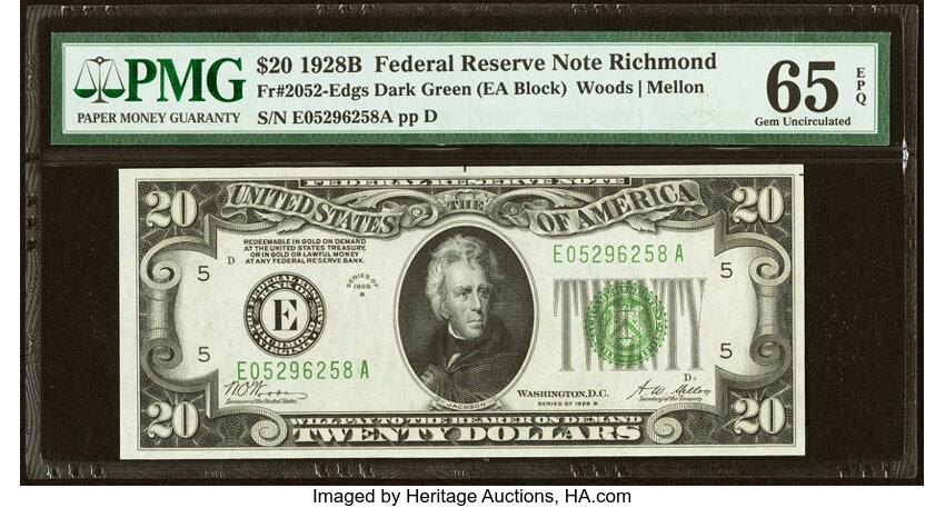 image for: Fr. 2052-E $20 1928B Federal Reserve Note. PMG Gem Uncirculated 65 EPQ....