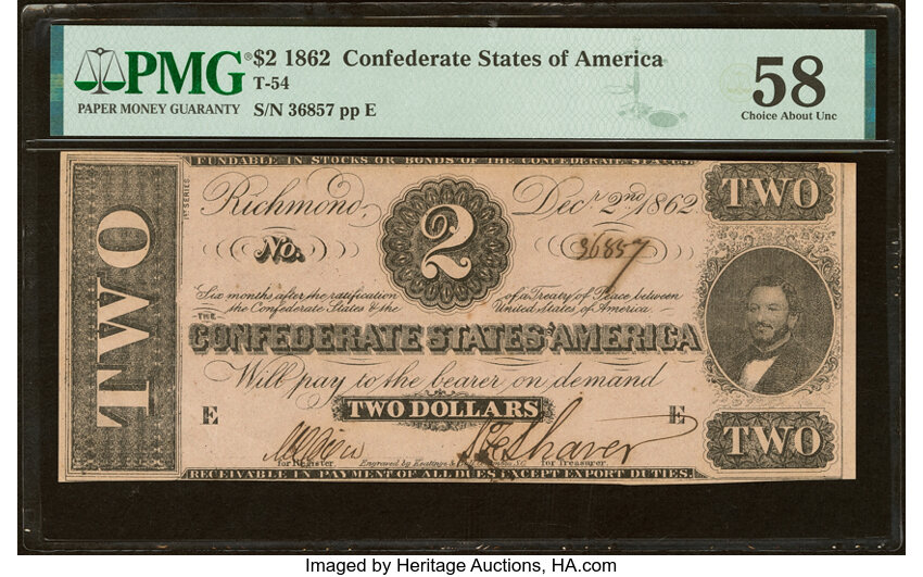 image for: T54 $2 1862 PF-6 Cr. 391 PMG Choice About Unc 58....