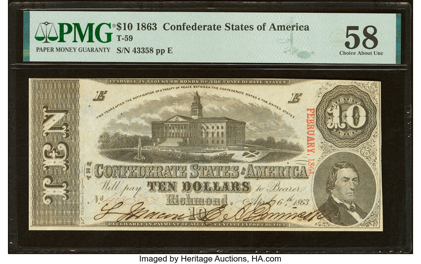 image for: T59 $10 1863 PF-11 Cr. 429 PMG Choice About Unc 58....