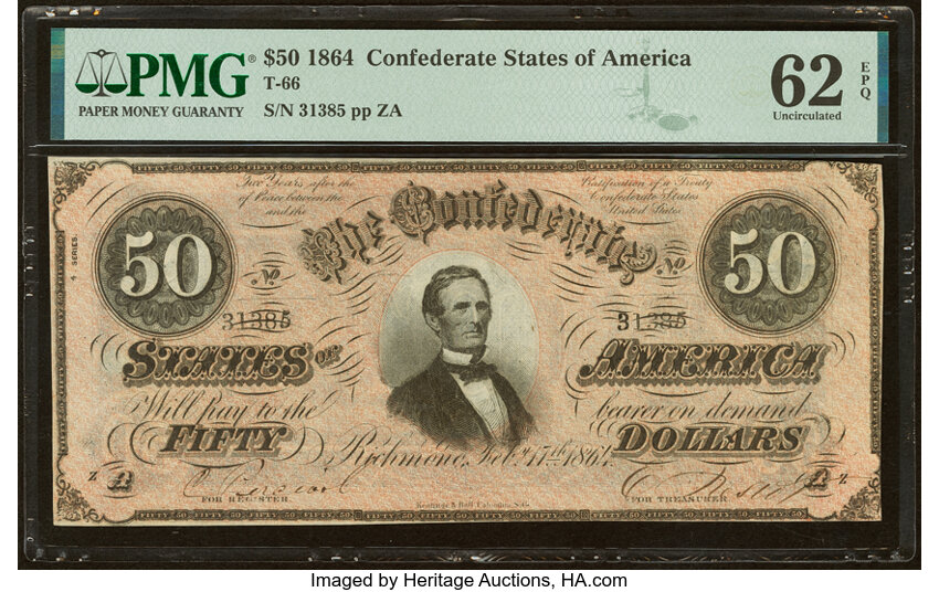 image for: T66 $50 1864 PF-8 Cr. 499 PMG Uncirculated 62 EPQ....