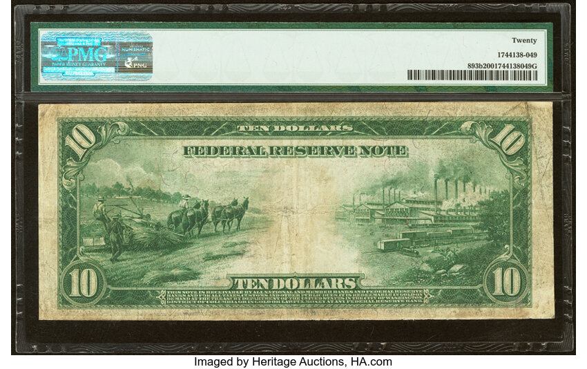 image for: Fr. 893b $10 1914 Red Seal Federal Reserve Note PMG Very Fine 20....
