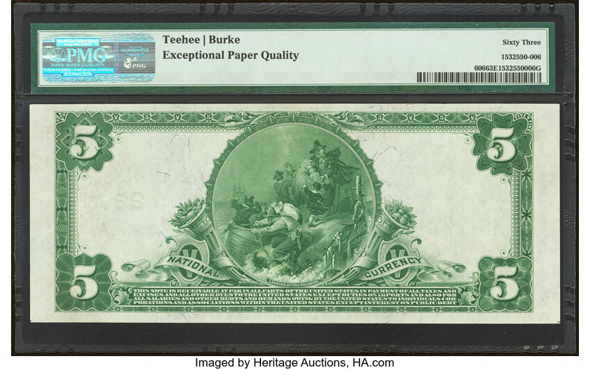 image for: New York, NY - $5 1902 Plain Back Fr. 606 The Chase National Bank Ch. # 2370 PMG Choice Uncirculated 63 EPQ....