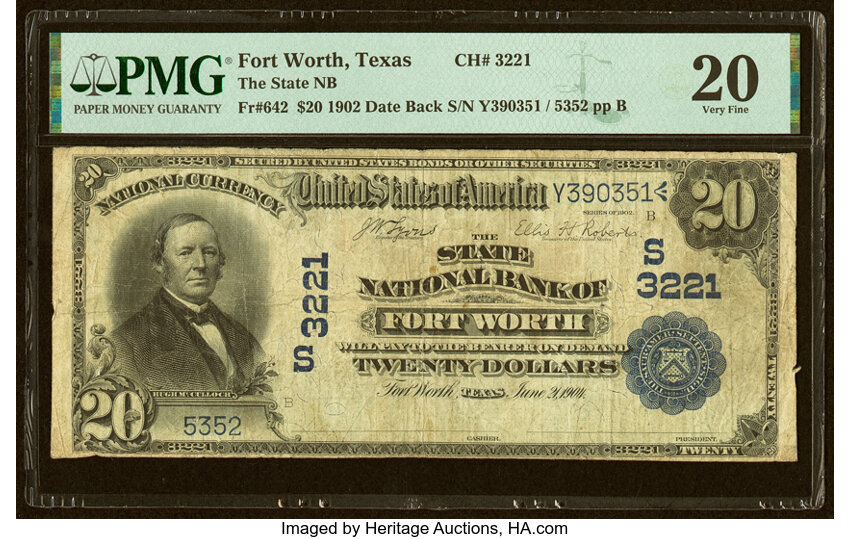 image for: Fort Worth, TX - $20 1902 Date Back Fr. 642 The State National Bank Ch. # (S)3221 PMG Very Fine 20....