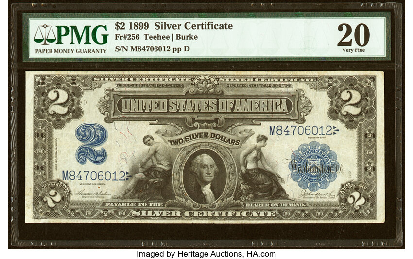 image for: Fr. 256 $2 1899 Silver Certificate PMG Very Fine 20....