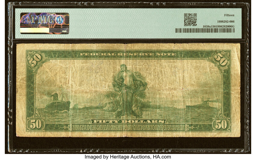 image for: Fr. 1039a $50 1914 Federal Reserve Note PMG Choice Fine 15....
