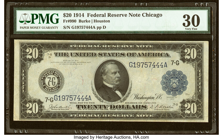 image for: Fr. 990 $20 1914 Federal Reserve Note PMG Very Fine 30....