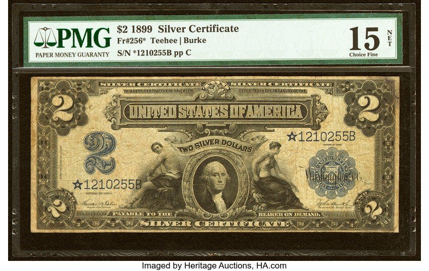image for: Fr. 256* $2 1899 Silver Certificate Star Note PMG Choice Fine 15 Net....
