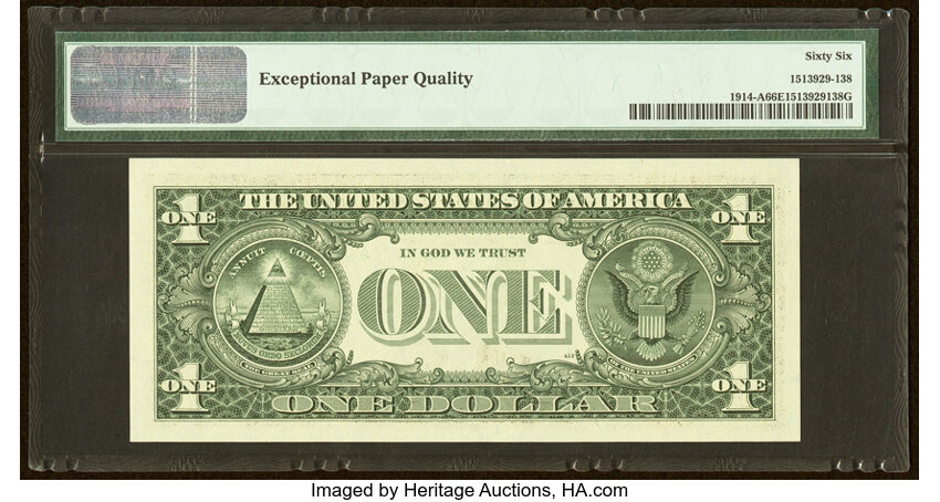 image for: Low Serial Number 97 Fr. 1914-A $1 1988 Federal Reserve Note. PMG Gem Uncirculated 66 EPQ....