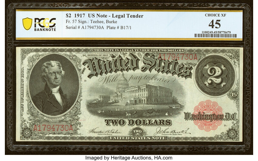image for: Fr. 57 $2 1917 Legal Tender PCGS Banknote Choice XF 45....
