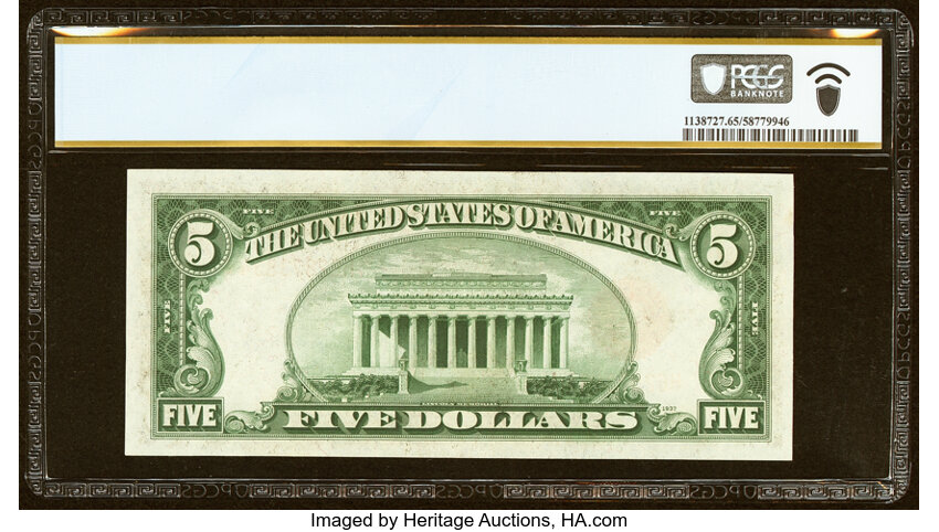 image for: Fr. 1530 $5 1928E Legal Tender Note. PCGS Banknote Gem Unc 65 PPQ....
