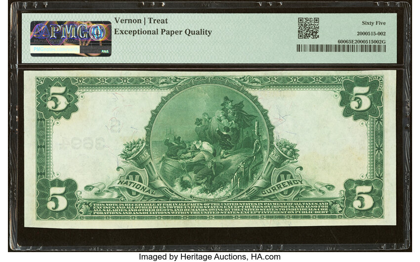 image for: Palestine, TX - $5 1902 Plain Back Fr. 600 The First National Bank Ch. # (S)3694 PMG Gem Uncirculated 65 EPQ....