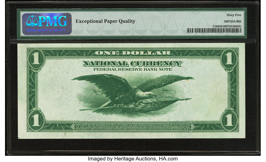 image for:  Low Serial Number D414A Fr. 718 $1 1918 Federal Reserve Bank Note PMG Gem Uncirculated 65 EPQ....