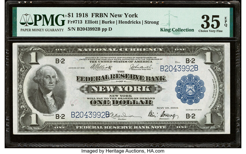 image for: Fr. 713 $1 1918 Federal Reserve Bank Note PMG Choice Very Fine 35 EPQ....