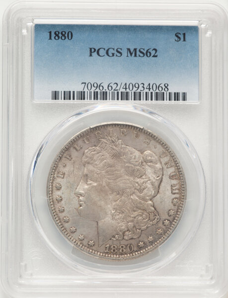 1880 $1 MS62 PCGS. CDN: $74.68 Whsle. Bid for NGC/PCGS MS62. Mintage 12,601,355. ...