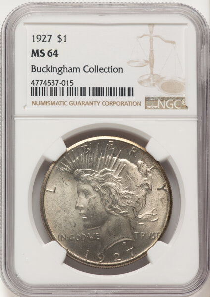 1927 $1 MS64 NGC. Ex: Buckingham Collection. CDN: $455 Whsle. Bid for NGC/PCGS MS64. Mintage 848,000. ...
