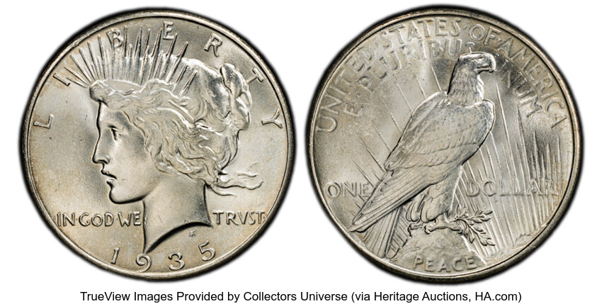1935 $1 MS64 PCGS. CDN: $285 Whsle. Bid for NGC/PCGS MS64. Mintage 1,576,000. ...