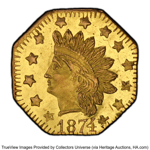 image for: 1874/3 50C Indian Octagonal, BG-943, High R.4, MS63 Prooflike PCGS. PCGS Population: 1 in 63, 5 finer (11/25). ...