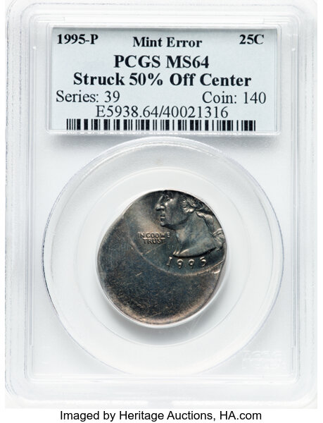 image for: 1995-P 25C -- Struck 50% Off Center -- MS64 PCGS. PCGS Population: 42 in 64, 293 finer (11/25). CDN: $0.75 Whsle. Bid for N...