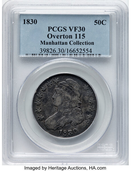 image for: 1830 50C Small 0, O-115, R.2, VF30 PCGS. Ex: Manhattan Collection. PCGS Population: 6 in 30, 34 finer (11/25). CDN: $120 Wh...
