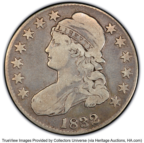 image for: 1832 50C Small Letters, O-103, R.1, Fine 12 PCGS. Ex: Manhattan Collection. PCGS Population: 2 in 12, 42 finer (11/25). CDN...