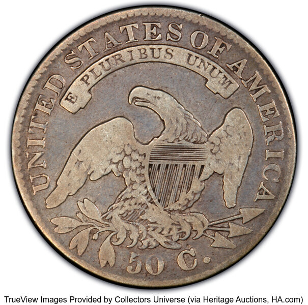 image for: 1832 50C Small Letters, O-103, R.1, Fine 12 PCGS. Ex: Manhattan Collection. PCGS Population: 2 in 12, 42 finer (11/25). CDN...