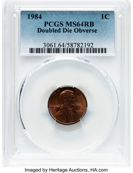 image for: 1984 1C Doubled Die Obverse, FS-101, MS64 Red and Brown PCGS. PCGS Population: 27 in 64, 24 finer (11/25). CDN: $150 Whsle....