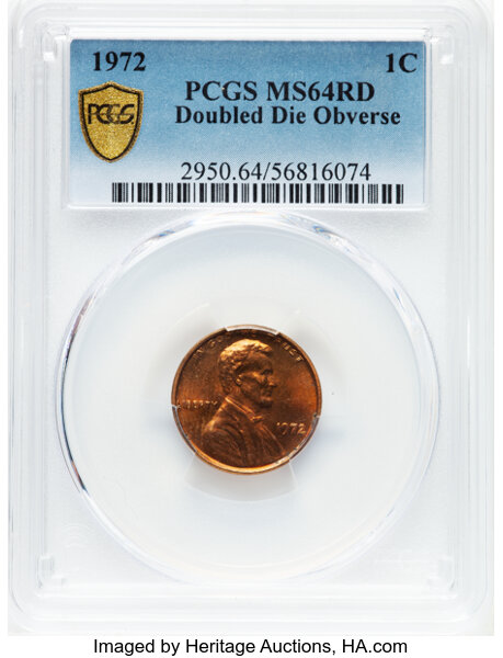image for: 1972 1C Doubled Die Obverse, FS-101, MS64 Red PCGS.  CDN: $450 Whsle. Bid for NGC/PCGS MS64. Mintage 75,000....