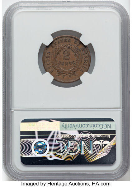 image for: 1867 2C Doubled Die Obverse, FS-101, AU58 Brown NGC. NGC Census: (4/17)....