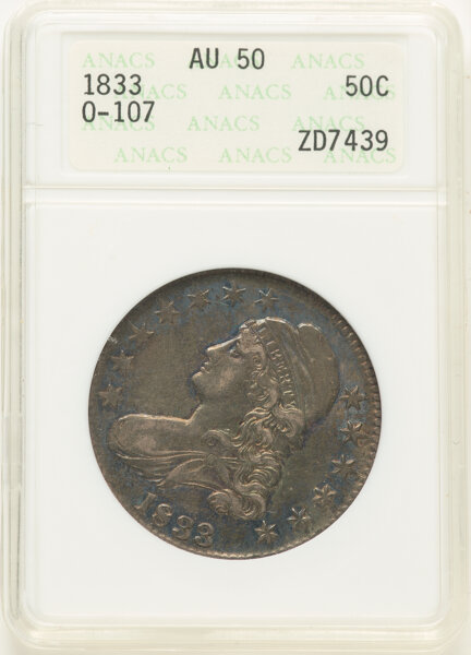 image for: 1833 50C O-107, R.3, AU50 ANACS.  Mintage 5,206,000....