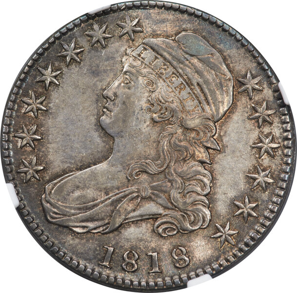 image for: 1818 50C O-108, R.2, MS63 NGC. The "Pincer 8s" variety, named after the small recessed areas atop the 8s in the date that v...
