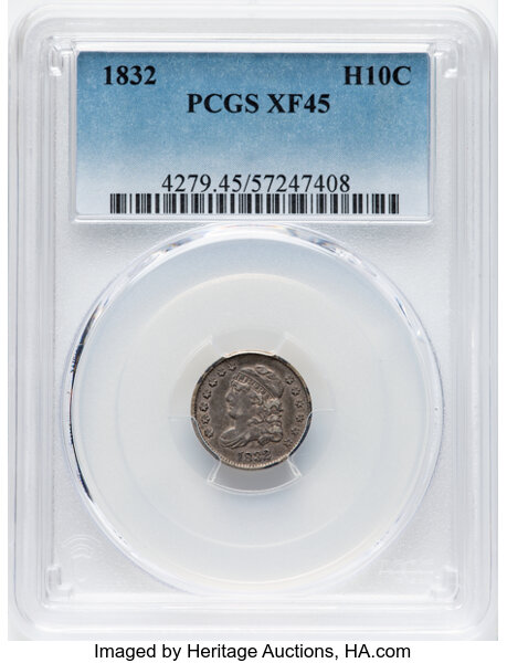 image for: 1832 H10C V-9, LM-7, R.2, XF45 PCGS.  Mintage 965,000....