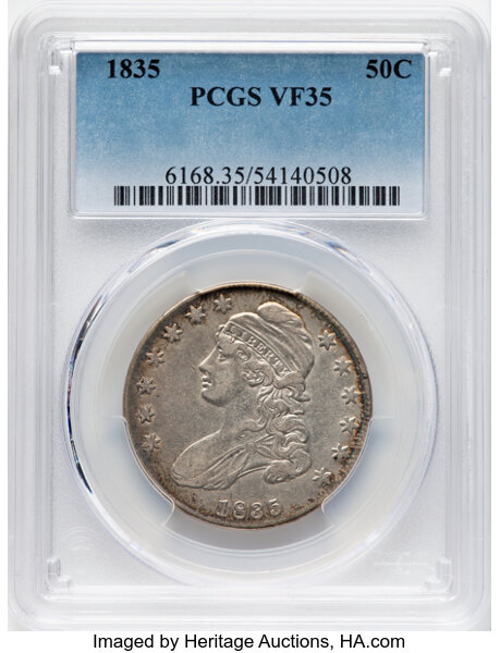 image for: 1835 50C O-105, R.2, VF35 PCGS.  Mintage 5,352,006....
