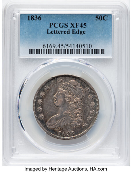 image for: 1836 50C Lettered Edge, 50/00, O-116, R.2, XF45 PCGS.  Mintage 6,545,000....