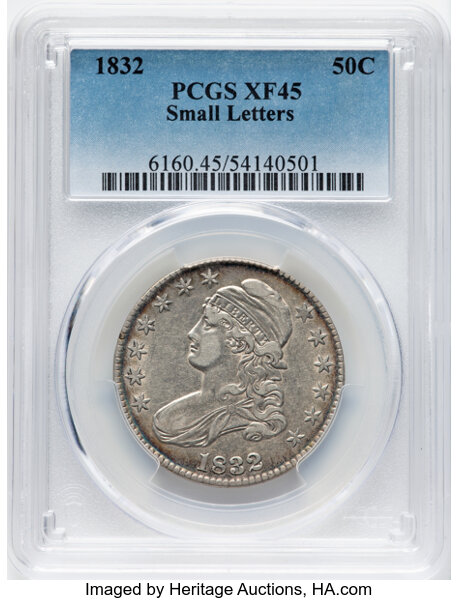 image for: 1832 50C Small Letters, O-116, R.3, XF45 PCGS.  Mintage 4,797,000....